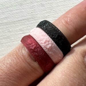 Trio Silicone Ring Set - Black, Pink, Red size 6.5
